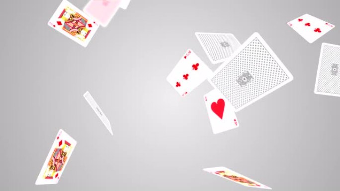 在干净的白色循环背景上，红心杰克扑克牌落在屏幕上的集合