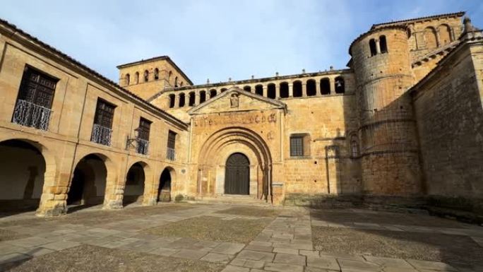 西班牙坎塔布里亚桑蒂拉纳德尔3月的圣朱利安娜学院教堂。高质量4k镜头