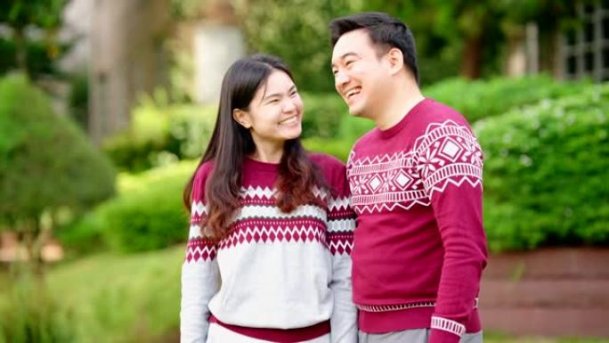 亚洲男女夫妇假日欢度圣诞佳节