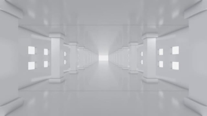 白色清洁支柱最小隧道无缝循环，4k 3d动画背景