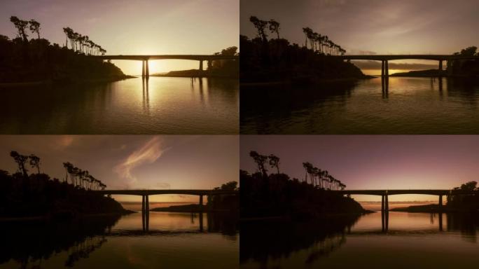 美丽的金色日夜诺约海港大桥布拉格堡延时