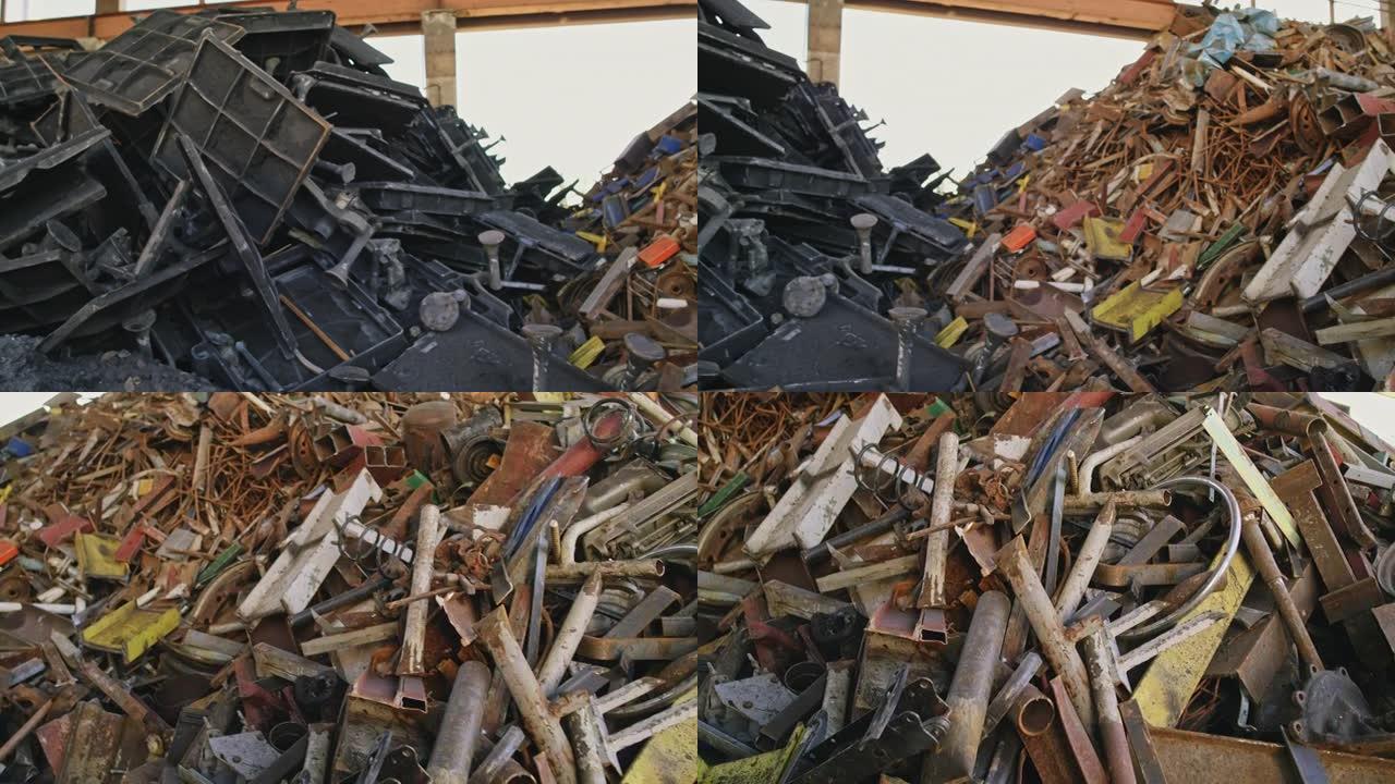 成堆的废金属废铁回收废钢回收