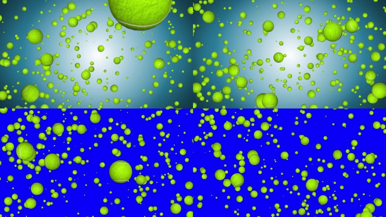 4K 3D旋转和跟踪网球。球类运动。网球背景动画。