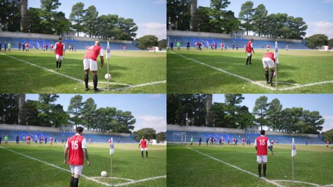 踢角球的足球运动员