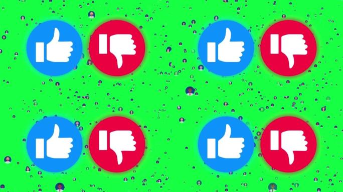 社交媒体喜欢和不喜欢的图标与人。4 k的决议