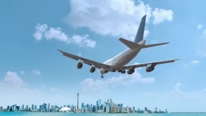 飞行和降落多伦多安大略的客机。飞机概念