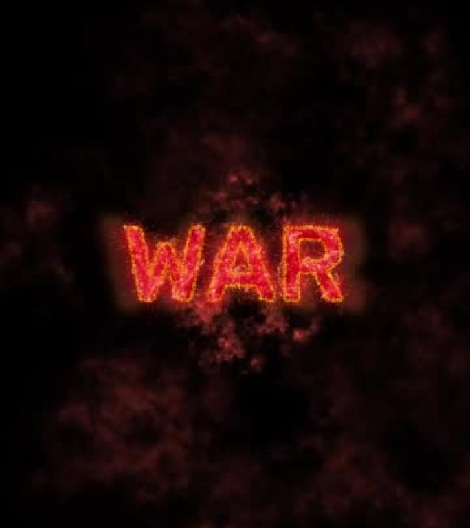 黑色背景上显示的战争铭文和火焰，垂直视频
