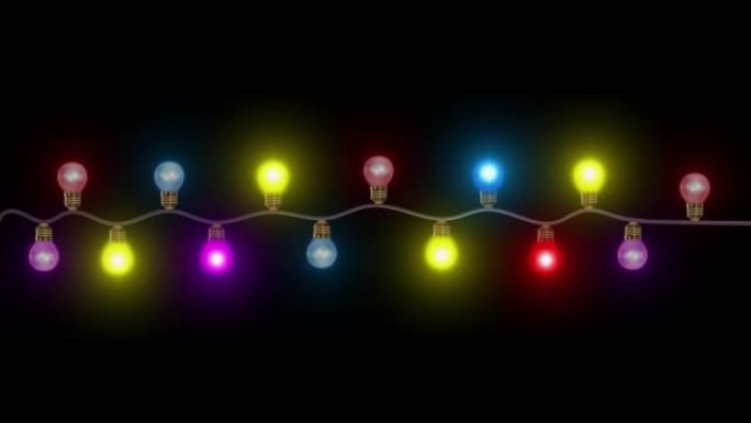 美丽的圣诞发光钨丝灯串在黑色循环背景。