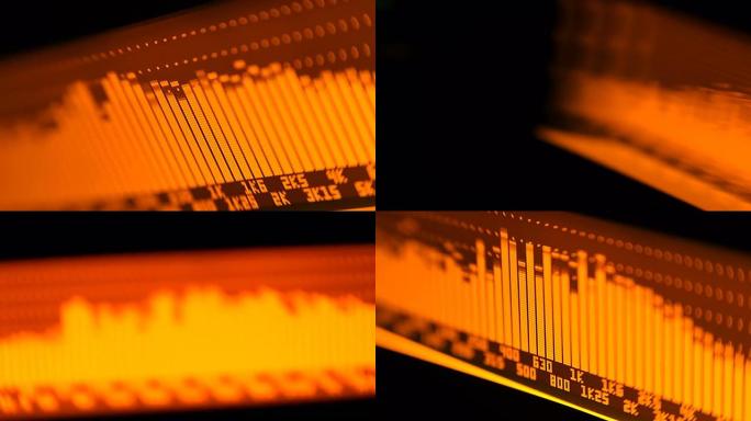 专业音乐会均衡器显示屏上有黄色频谱分析仪