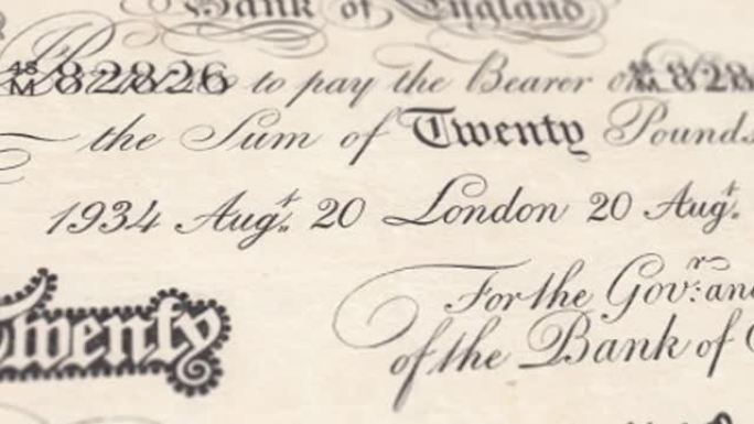 英国英镑纸币-20英镑纸币带皇冠全息图的细节-英国20英镑纸币-新聚合物20英镑的内部特写镜头 & 