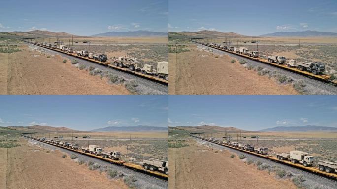 火车满载着穿越犹他沙漠的军用车辆
