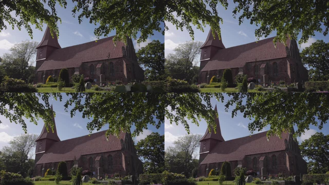 乡村教堂的步行镜头