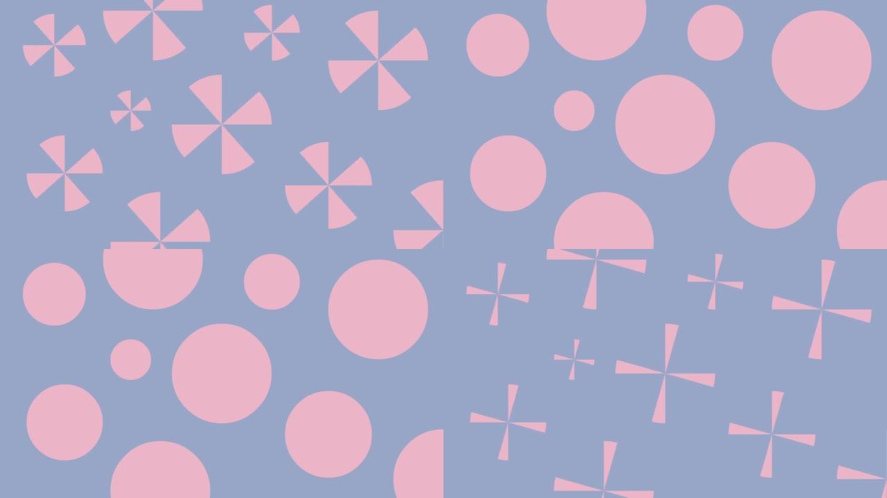 月亮蓝色背景上有风车效果的粉色圆圈动画视频