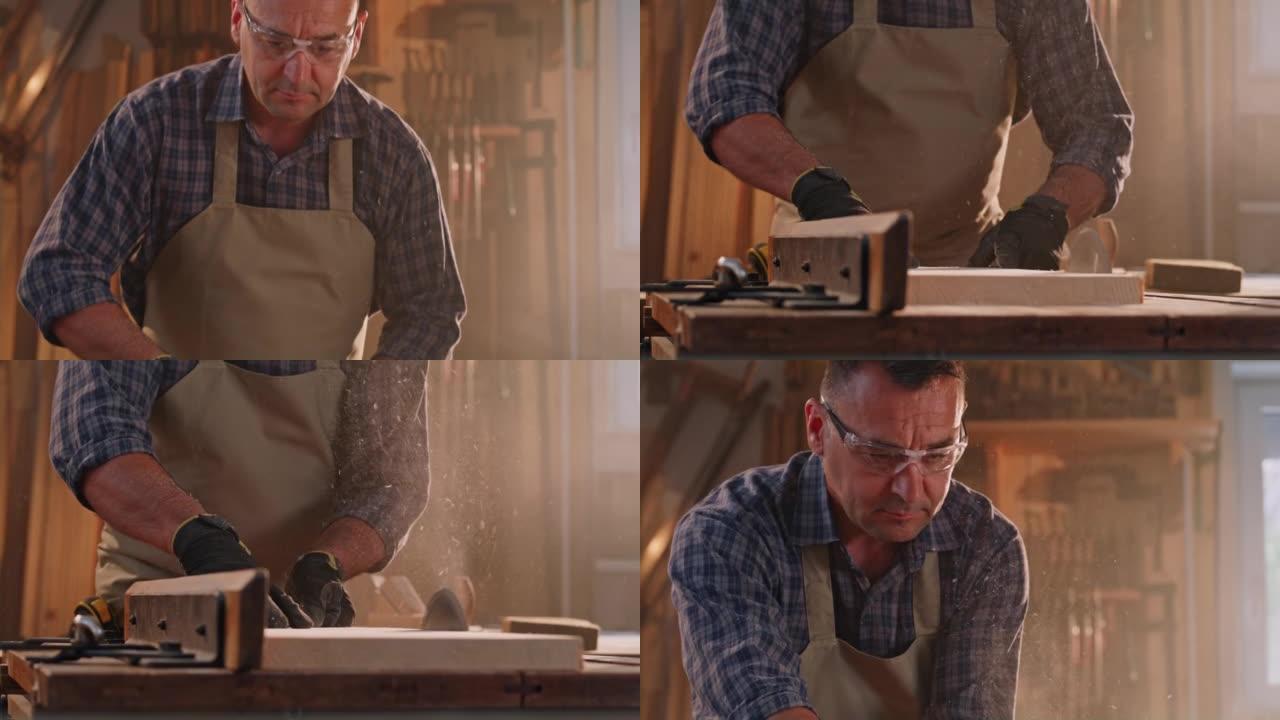 SLO MO男木匠用台锯切割木材
