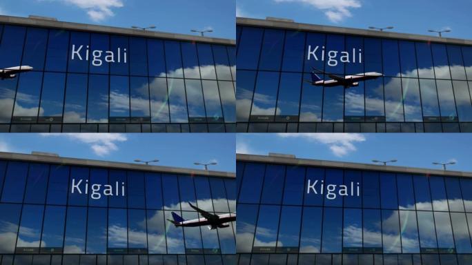 飞机在基加利卢旺达机场降落在航站楼