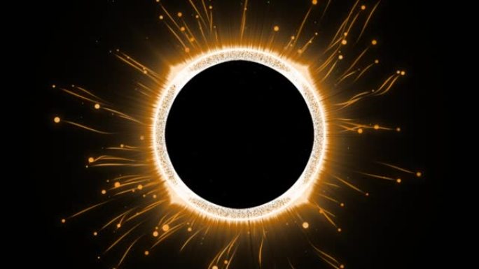 抽象金色闪光火花粒子圈空间。未来派黑洞模拟平视显示器。抽象圆圈闪亮的Auro背景。