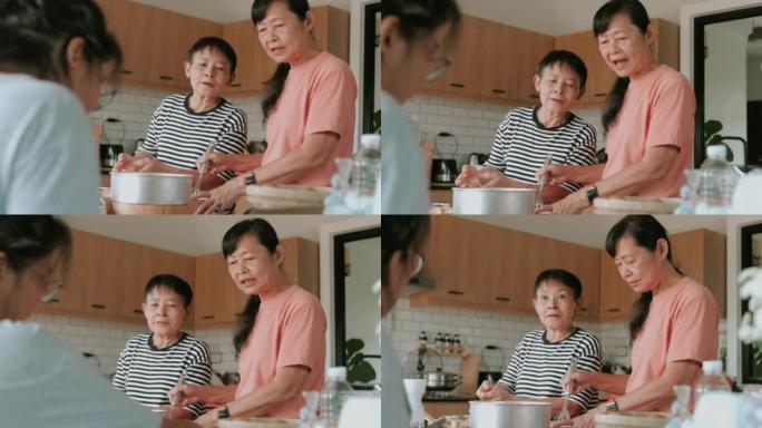 退休老师在她的学生之家教一些制作自制蛋糕的技巧。