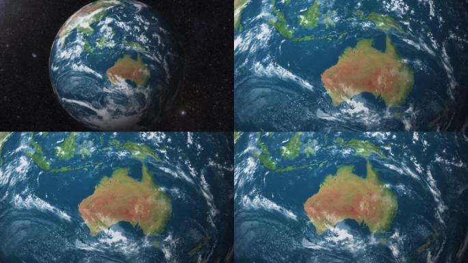 地球变焦到澳大利亚卫星视图