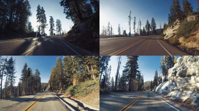 美国西南部的夏季旅行: 加利福尼亚州红杉国家公园的POV汽车驾驶