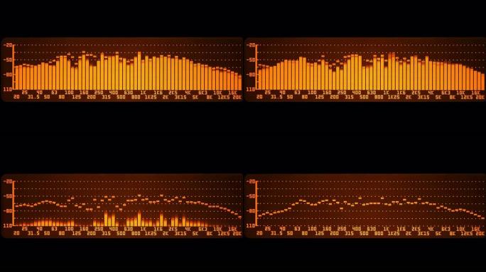 专业音乐会均衡器显示屏上有黄色频谱分析仪