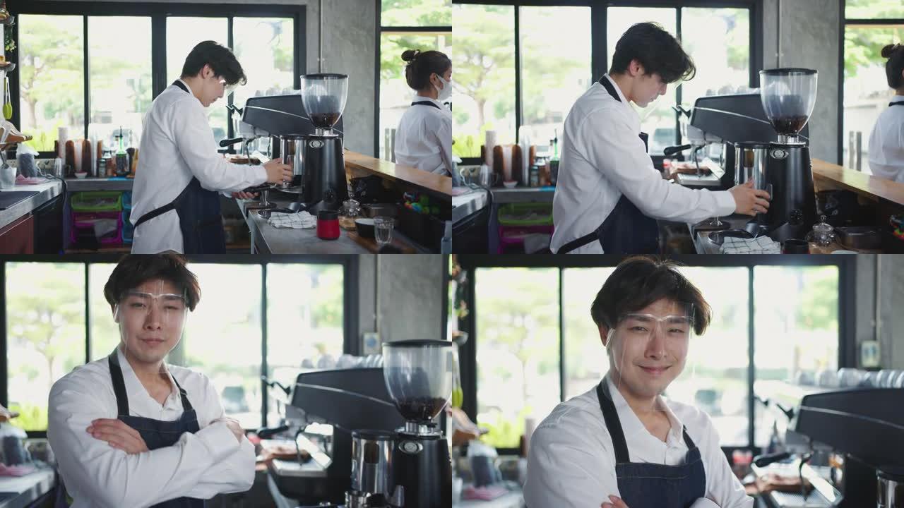 亚洲男老板咖啡店肖像