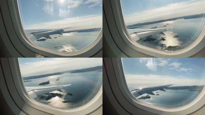 从挪威峡湾上空的飞机上的乘客视野
