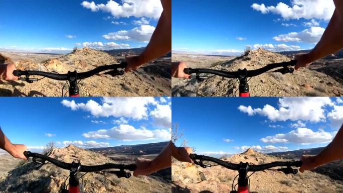 沙漠山脊山顶山地自行车的第一人称视角