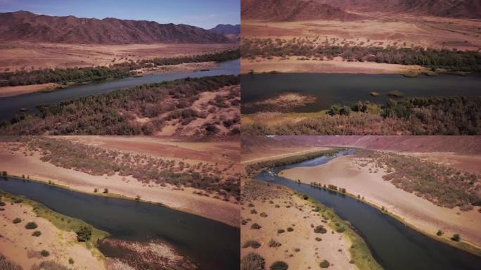 穿越纳米比亚沙漠的河流。鸟瞰图