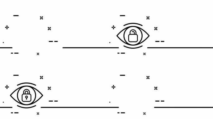 带锁的眼睛。密码，安全，邮件，黑客，防病毒，黑客，保险，私人信息。防御概念。一个线条画动画。运动设计
