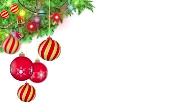 新年和圣诞装饰品背景与杉木树枝和球
