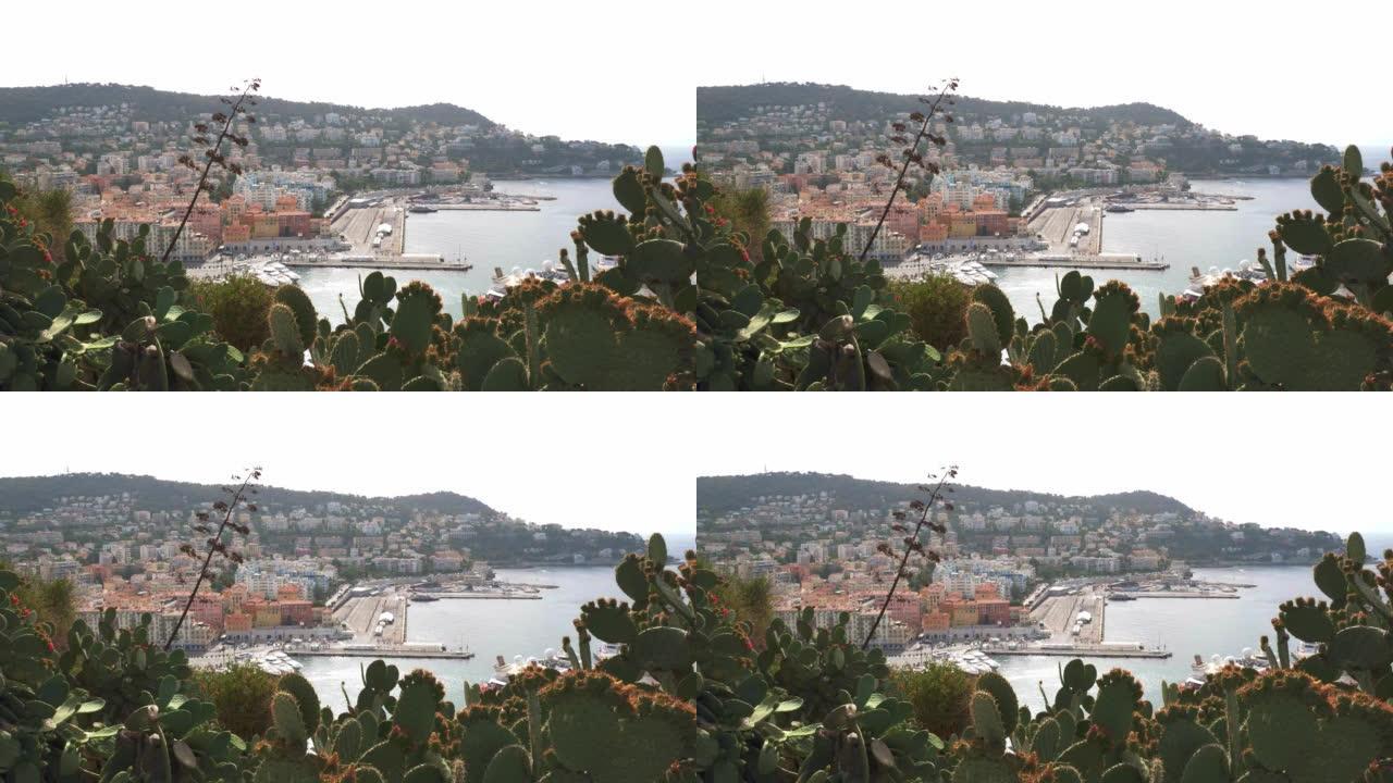 鸟瞰图尼斯港在法国，地中海。旅游景点、旅游指南、城市旅游景点。地标，明信片，公路旅行全景横幅