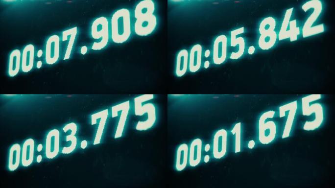 复古蓝色数字倒计时计时器，带毫秒、时钟、用完时间