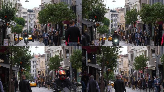 阴天伊斯坦布尔市中心著名拥挤交通街道慢动作全景4k土耳其
