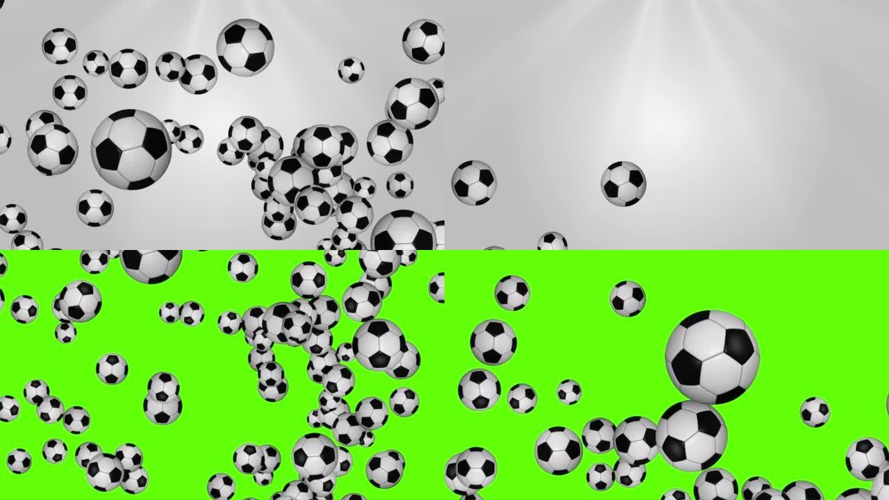 4K 3D飞行足球运动背景。动画