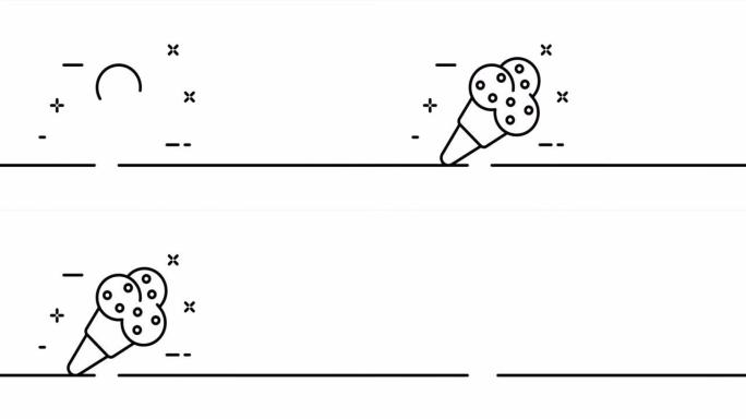 蛋筒冰淇淋。冷，冷冻，美味，甜，美味，吃，吃，快，垃圾，街。食品概念。一个线条画动画。运动设计。动画