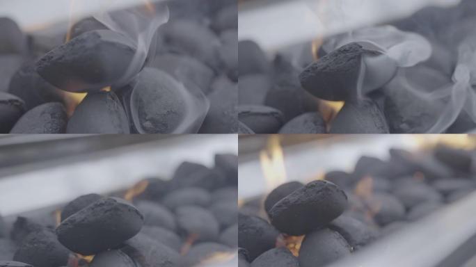 煤在火坑上燃烧的细节照片