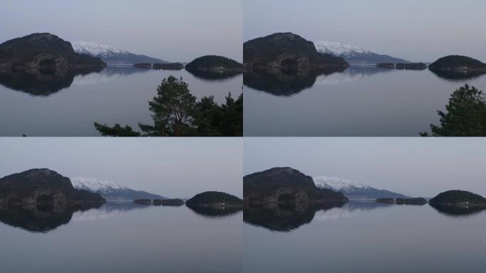 空中无人机视图: 飞越挪威的Hardanger峡湾