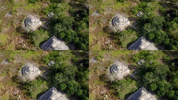 空中无人机拍摄了森林中的墨西哥废墟