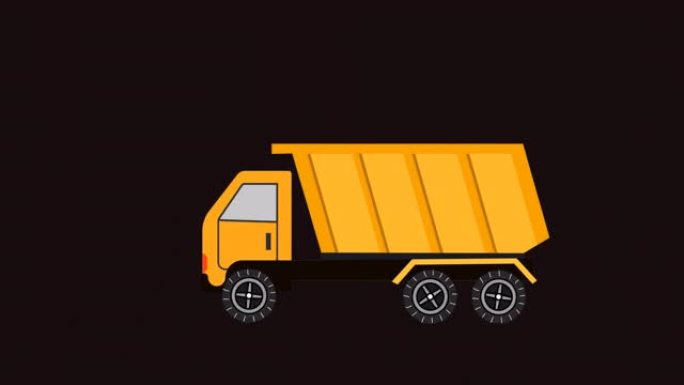 自卸车驾驶与集装箱在阿尔法通道动画。用于运输货物和商业送货服务车辆的自卸车。卡通皮卡货车货运货车。