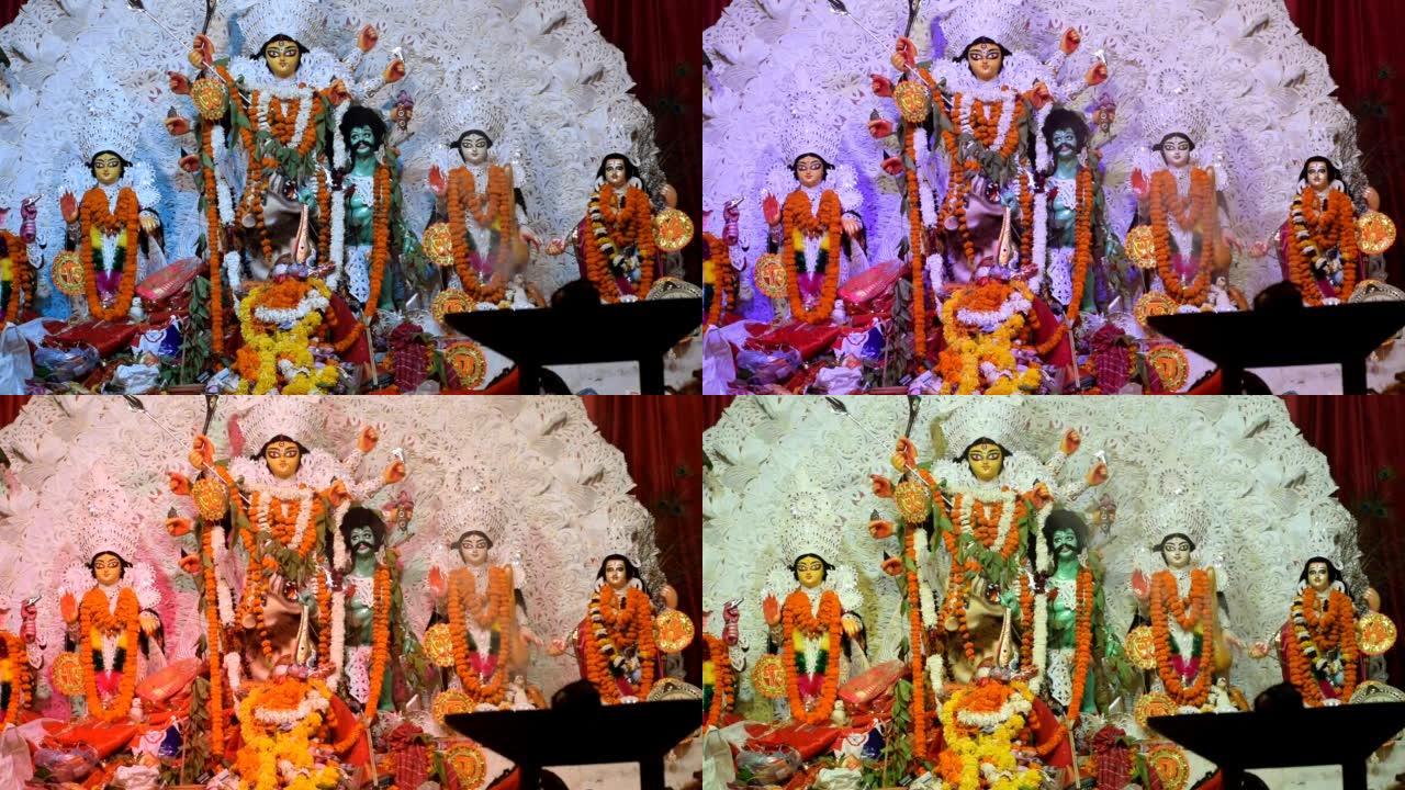 在印度最大的印度教纳夫拉特里节 (Durga Puja Idol) 的南加尔各答杜尔加 (Durga