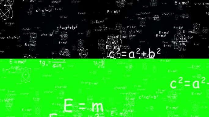 数学和物理公式的循环动画飞行循环动画背景。