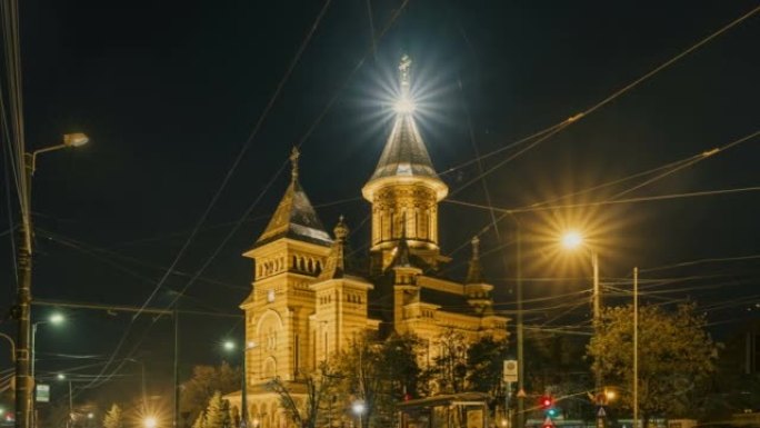 Timisoara夜景-大都会大教堂-潘拍摄