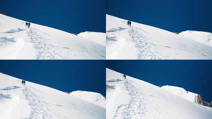 在雪坡上攀登。瑞士阿尔卑斯山。视点