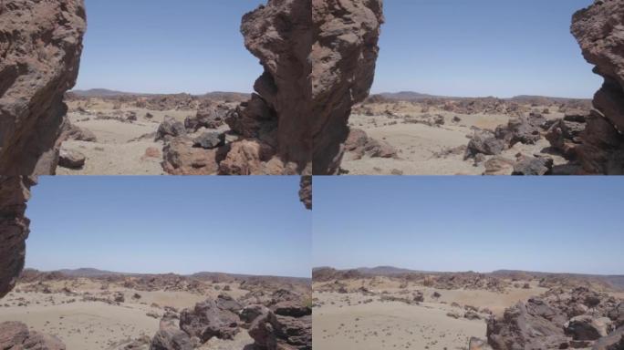 晴天岩石沙漠的第一人称视角