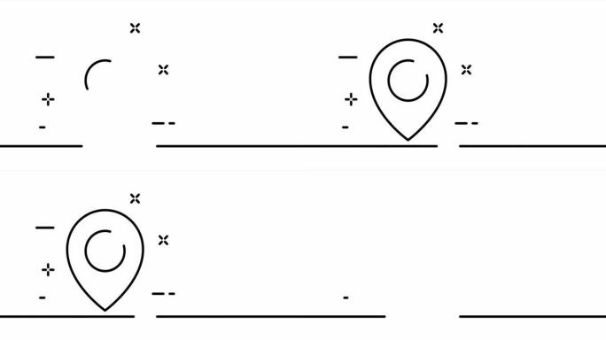 地图指针。位置，目的地，gps导航，导航，定向，地图。地理定位概念。一个线条画动画。运动设计。动画技