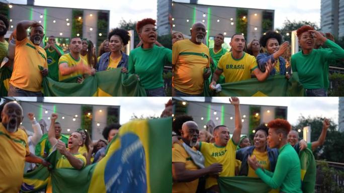 巴西队球迷在屋顶酒吧庆祝