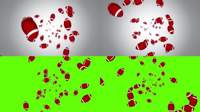 美式橄榄球旋转落体环形3d动画。4K