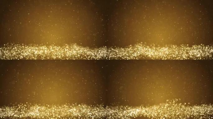 抽象金粒移动尘埃闪烁循环背景。
