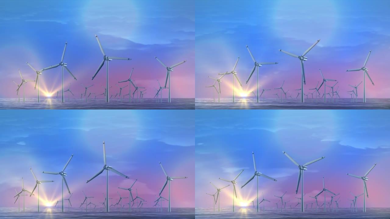 荷兰风车风车工业风力涡轮机的4k 3D循环动画