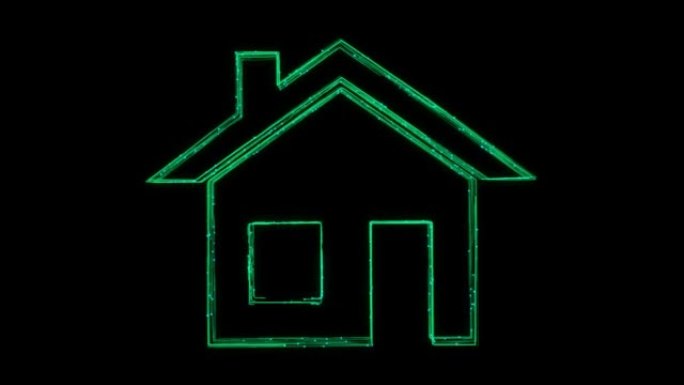 黑色背景上有线条的房子动画图标。